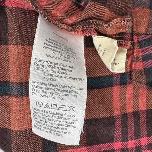 Madewell Plaid Flannel Crop Shirt WMNS S Ginger/Pink Long Sleeve Grunge Top Chic - Picture 8 of 11